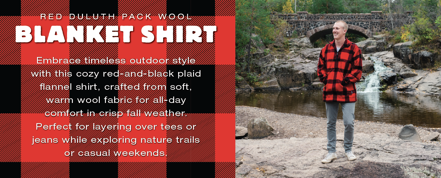 Red Duluth Pack Wool Blanket Shirt

Embrace timeless outdoor style with this cozy red-and-black plaid flannel shirt, crafted from soft, warm wool fabric for all-day comfort in crisp fall weather. Perfect for layering over tees or jeans while exploring nature trails or casual weekends.